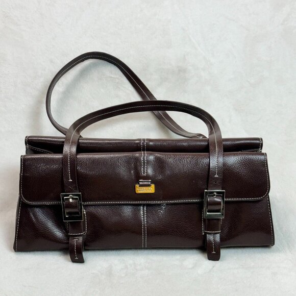 Kenneth Cole Reaction Leather Handbag Chocolate Brown Stylish Purse - Picture 1 of 16